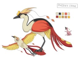 Design of a large bird with red, white yellow and black feathers
